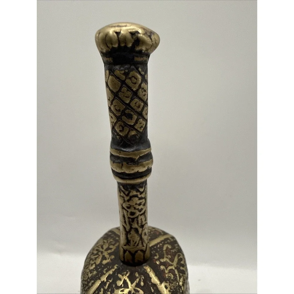 Solid Brass Square Bell Dragon Pattern Scalloped Edge Vintage Korea 2.5